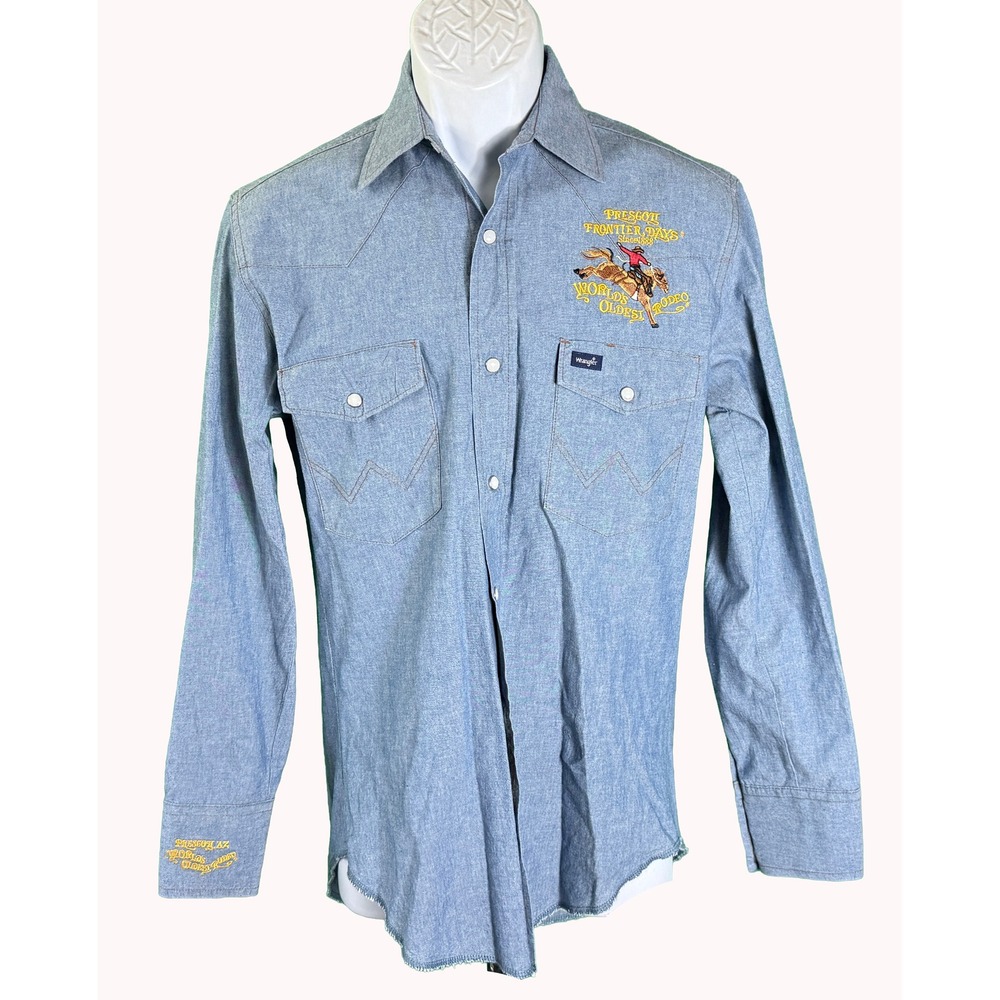 Wrangler Western Snap Shirt Mens Blue Prescott Frontier Days Rodeo Embroidery